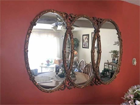 Vintage Hollywood Regency Triptyche Mirror 
