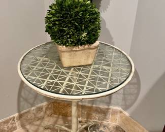 Boxwoods, metal table