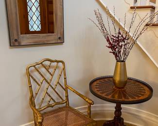 Bamboo decorative chair, inlay round table, decorative mirror
