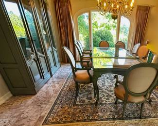 Custom  Grey Karges curios and dining table with 8 chairs   Amazing quality in this set