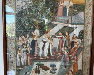 Silver fish damage on this silk painting   but beautiful painting and such a lovely scene!