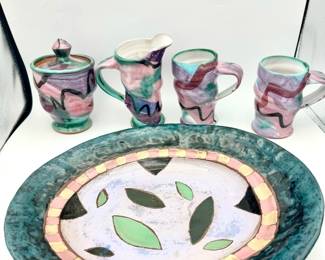 Stone Fish Platter & (4) Ceramic Dishes