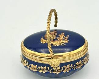 22KT Gold Painted Imperial Limoges Trinket Box
One side of the handle is unattached as seen in photos