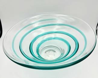Teal Spiral Art Glass Bowl