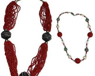 TIBETAN CORAL SILVER NECKLACE & CHINESE JADE CINNABAR NECKLACE

