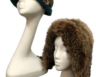 Beaver Fur Full Trapper & Wool Felted Hat W/ Brooch