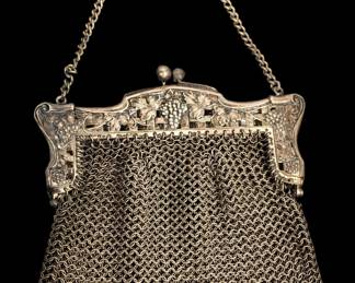 ANTIQUE VICTORIAN GERMAN SILVER GRAPEVINE COIN PURSE
