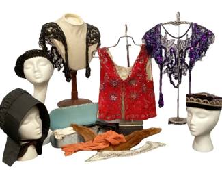 Collection Vintage Beaded, Velvet Vest, Collars, Hats