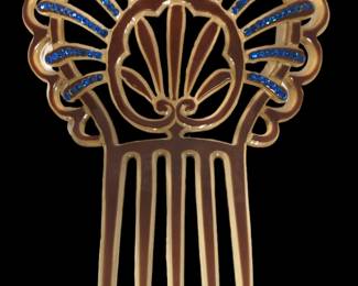 Art Deco Era Blue Rhinestone Hair Comb