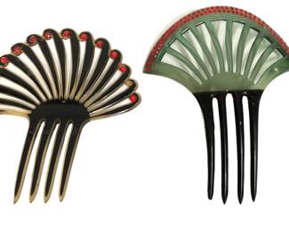 Two Art Deco Red Rhinestone Hair Combs