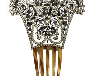 Art Deco Metal and Rhinestone Hair Comb