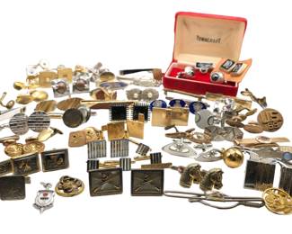 Large Collection Men's  Modernist Sterling Silver Cufflinks and Tie Clips, Duck Hunting, Horse Heads 