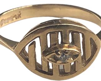 14k Gold & Diamond Modernist Eye Ring 