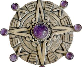 MEXICAN STERLING SILVER & AMETHYST BROOCH PENDANT
