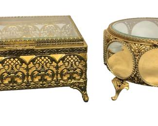 TWO ORNATE GOLD GILT JEWELRY BOXES

