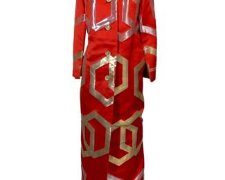 Red and Gold Silk Mandarin Collar Jacket: Vintage 1970's 