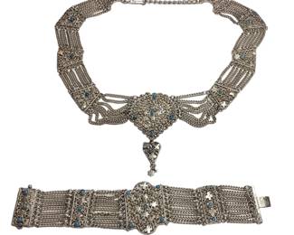 INDIAN SILVER & TURQUOISE NECKLACE AND BRACELET SET
