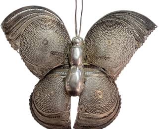 STERLING SILVER MEXICAN FILIGREE BUTTERFLY BROOCH PIN
