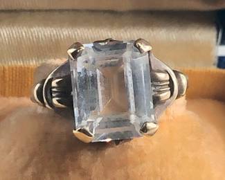 Art Deco 10k Gold White Topaz Ring