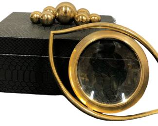 Contemporary Jewelry Box and Brass Figural Eye Magnifying Glass 
