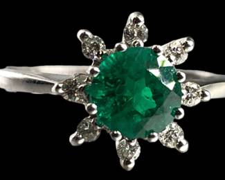 14k Gold Diamond Emerald Ring 