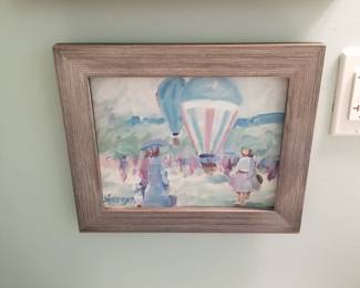 Signed hot air balloon painting