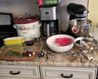 KitchenAid mixer; Cuisinart coffee maker; Rival crockpot