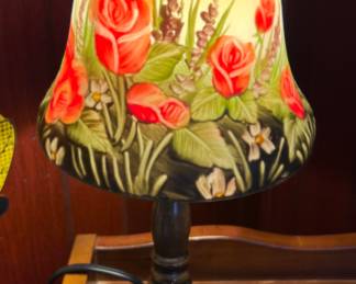 Desk lamp with painted glass shade