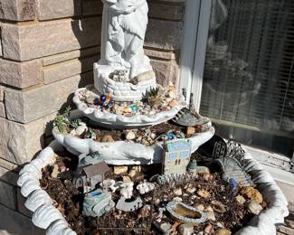 Large cement fountain with "gnome village"