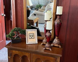 Vintage cabinet with wood framed mirror