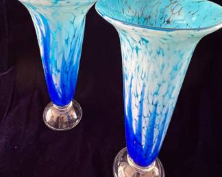 Blue art glass vases
