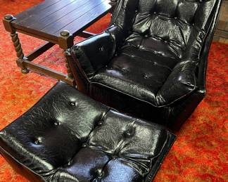 Leather chair with ottoman and side table