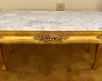 Gold painted marble top coffee table