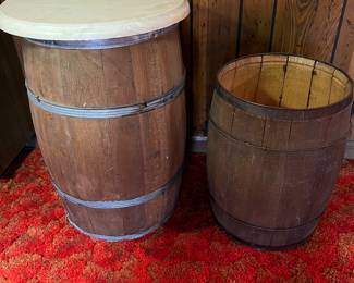 Wood barrels (one with marble cover)