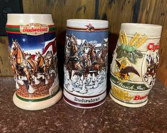 Budweiser Holiday Beer Stein collection from the 1980s-2000s