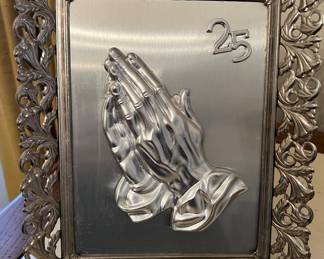 Pewter framed praying hands