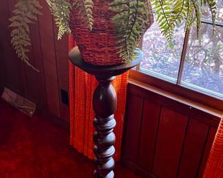 Tall wood plant stand with faux fern