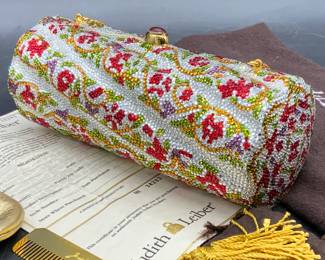 JUDITH LEIBER Floral Crystal Minaudiere W/ Dust Bg
