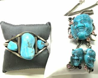 HATTIE CARNEGIE Turquoise Bracelet& Selro Necklace
