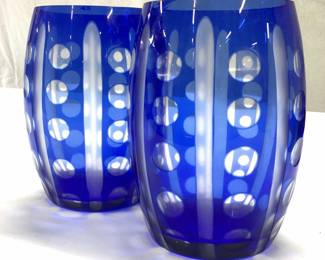 Pair Bohemian Czech Cobalt Crystal Vessels
