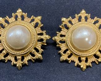 BEN AMUN Gold Pl Faux Pearl Statement Earrings
