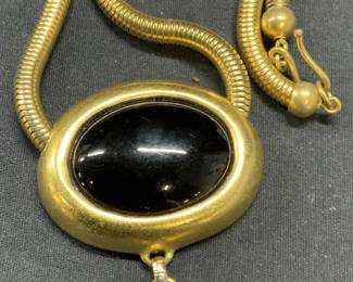 Vintage Gold Tone Black Pendant Necklace
