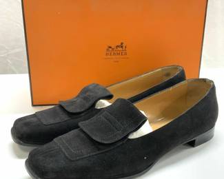 HERMES Black Suede Loafers with Orig Box, Italy

