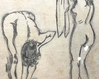 ATTR VALADON Sgd Two Figures Graphite Drawing
