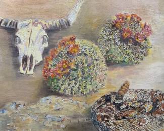 Yvonne D.Schwartz Sgd Steer Skull Oil Painting, 76
