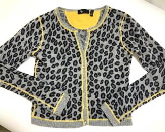 AQUA Leopard Print Cashmere Cardigan
