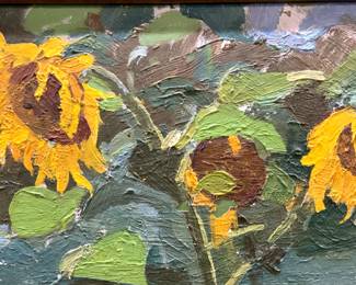 Signed 1910 Antiq SunFlower Oil Painting
