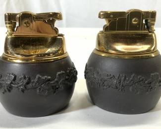 WEDGWOOD Pair Vintage Lighters Black & Gold
