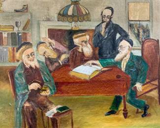 Antiq 1910 Narry Signed Judaica Oil Painting
