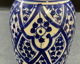 Safi Pottery Blue & White Vase, Morocco
